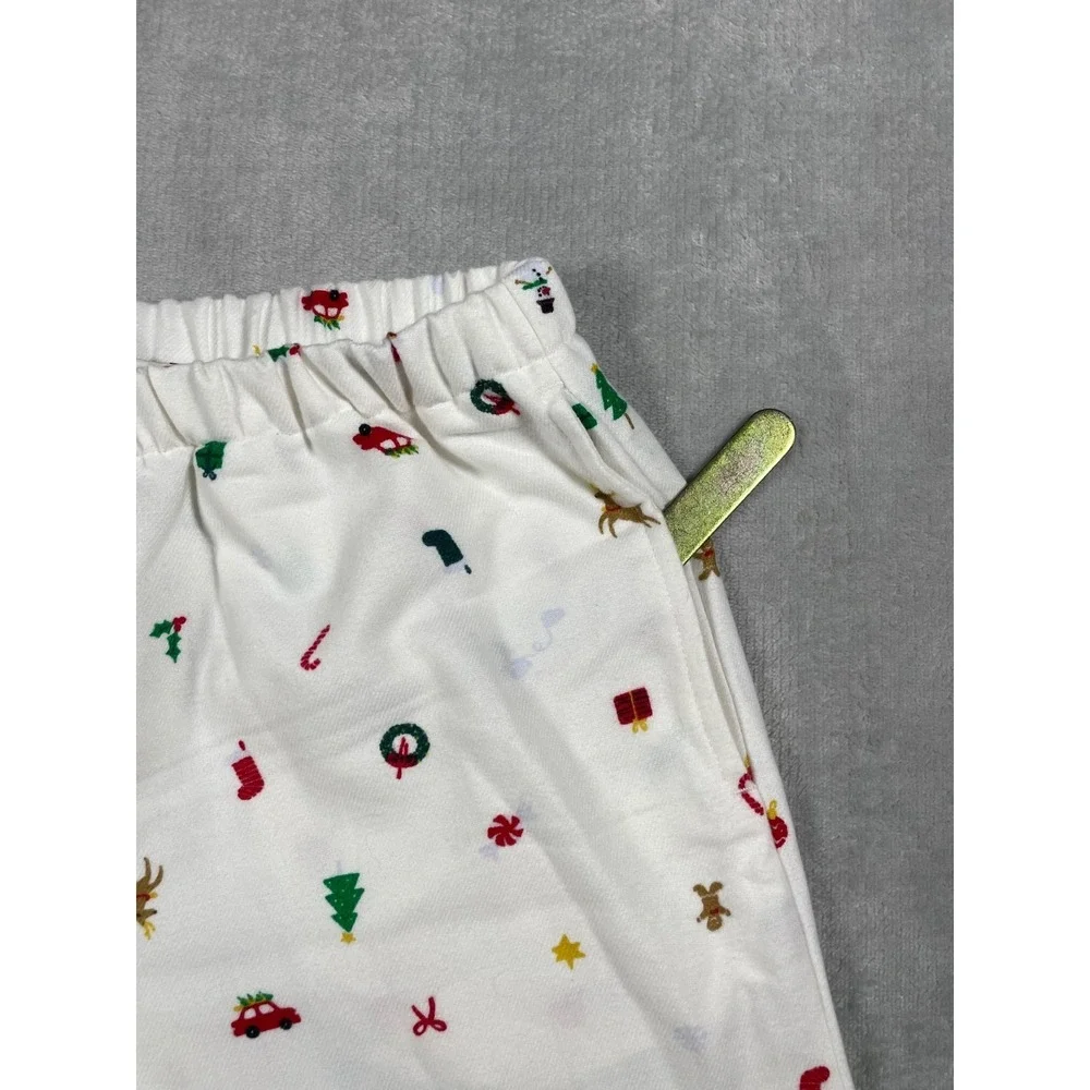 Quince Pajama Set Kids 12 White Christmas Holiday Print Button Up Sleepwear